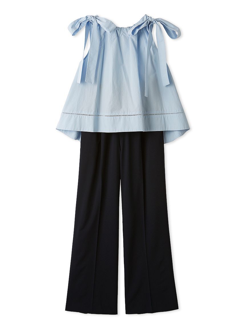 Mila Owen「【ウォッシャブル】肩リボンブラウスセミワイドパンツSET UP」|ワンピース|