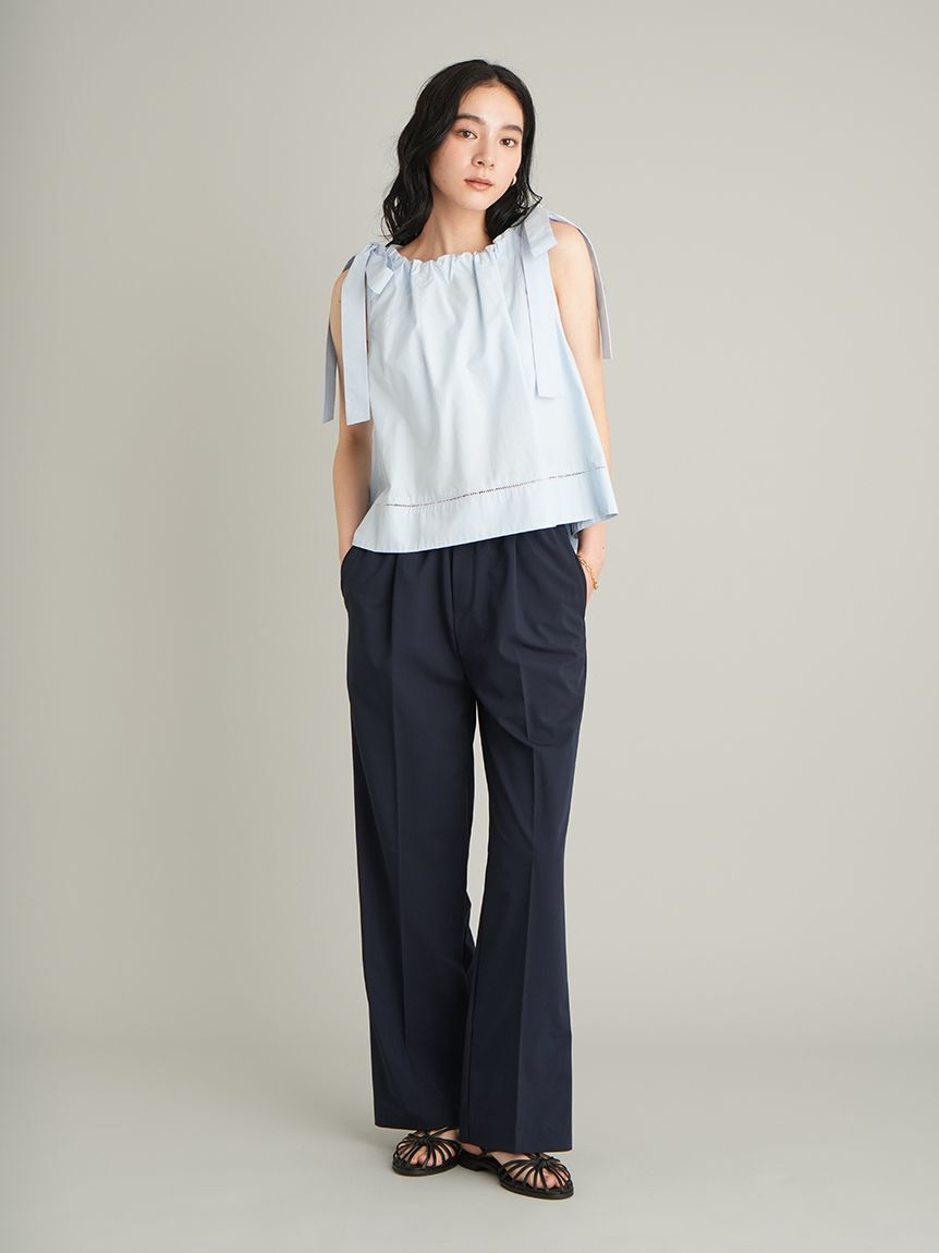 Mila Owen「【ウォッシャブル】肩リボンブラウスセミワイドパンツSET UP」|ワンピース|LBLU