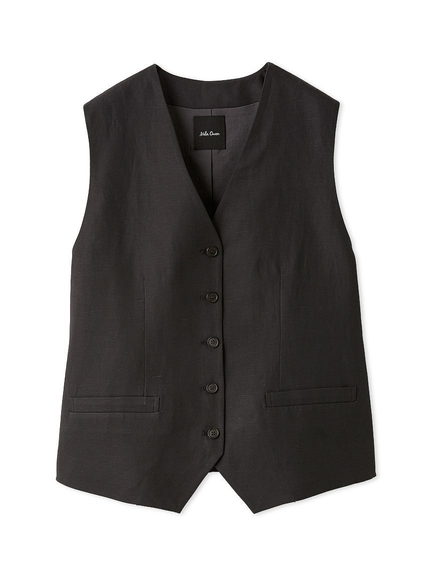 Mila Owen「後バックルリネン混ベスト」|ダウンベスト・ベスト|