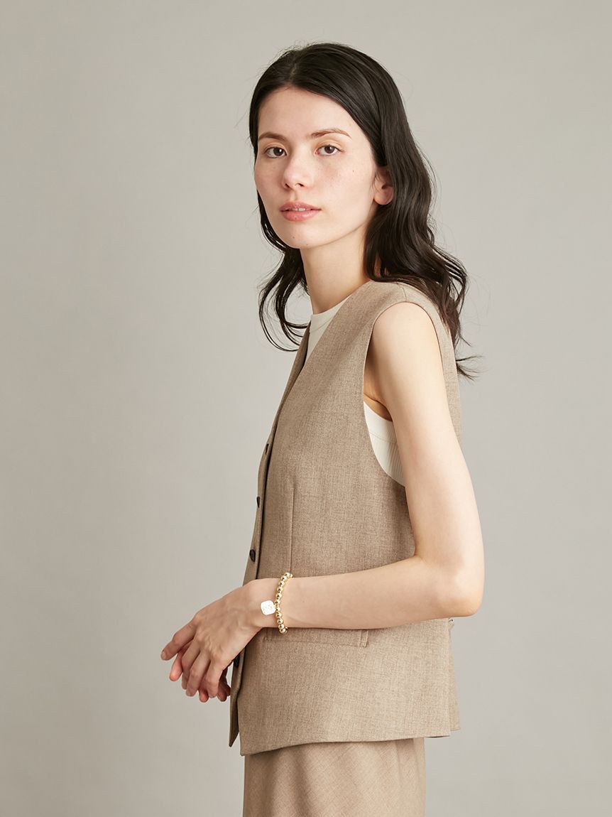 Mila Owen「後バックルリネン混ベスト」|ダウンベスト・ベスト|