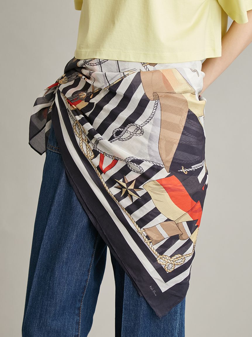 Mila Owen「マリン柄大判スカーフ」|バンダナ・スカーフ|