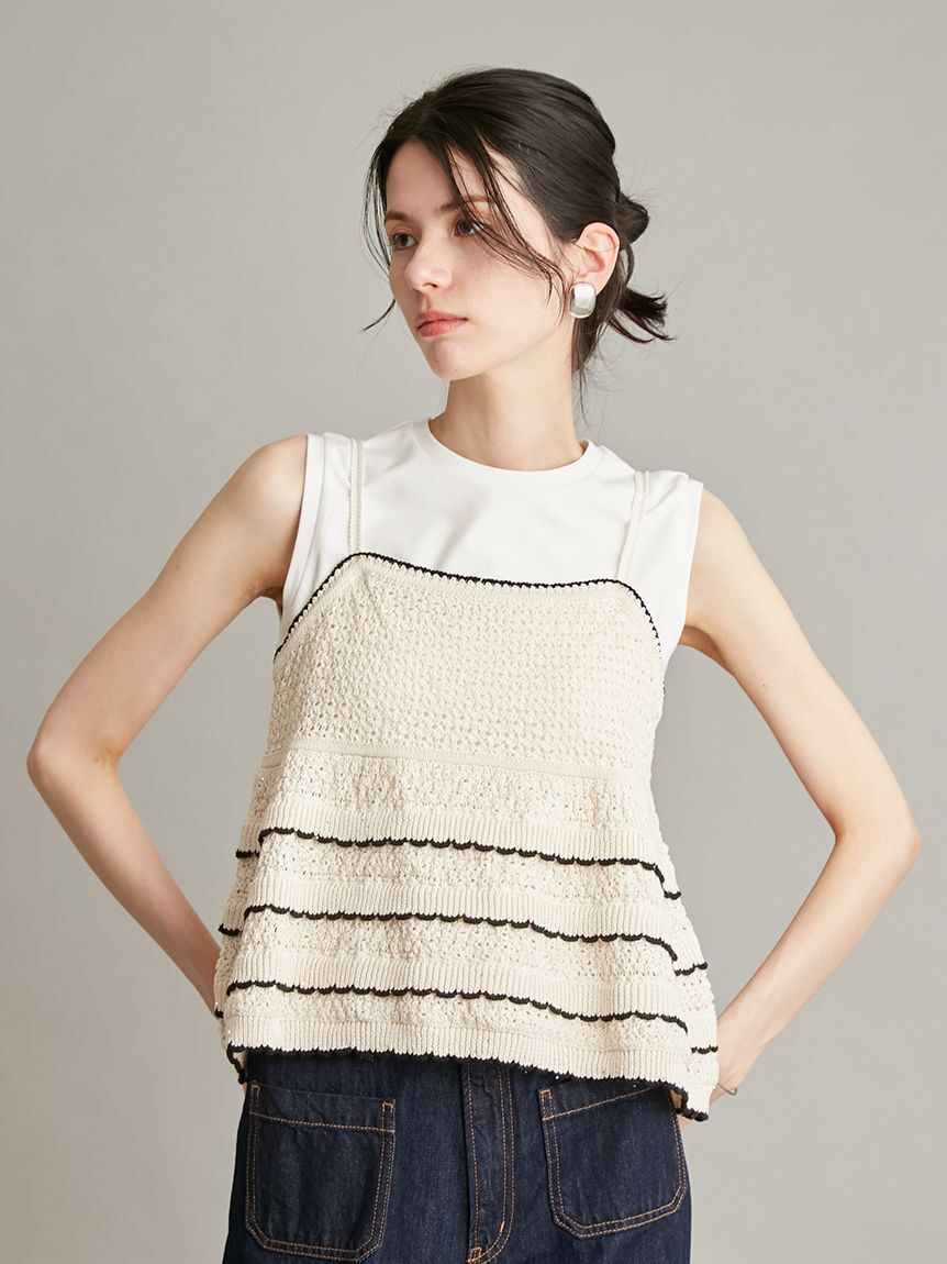 Mila Owen「【ウォッシャブル】クロシェニットキャミ&times;ノースリトップス」|キャミソール|IVR