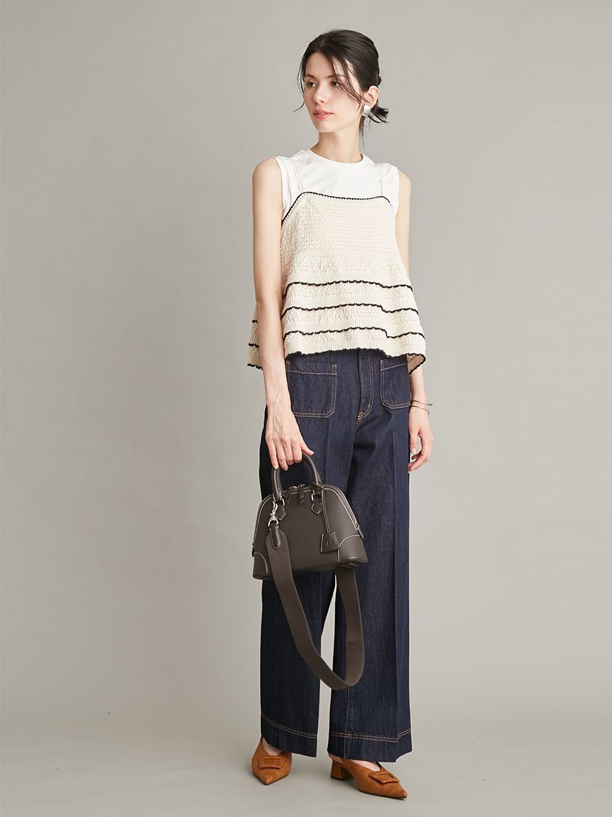 Mila Owen「【ウォッシャブル】クロシェニットキャミ&times;ノースリトップス」|キャミソール|