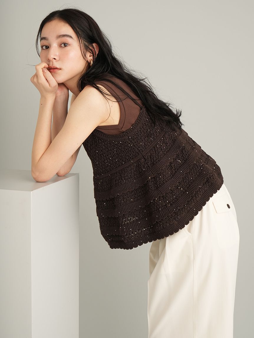 Mila Owen「【ウォッシャブル】クロシェニットキャミ&times;ノースリトップス」|キャミソール|