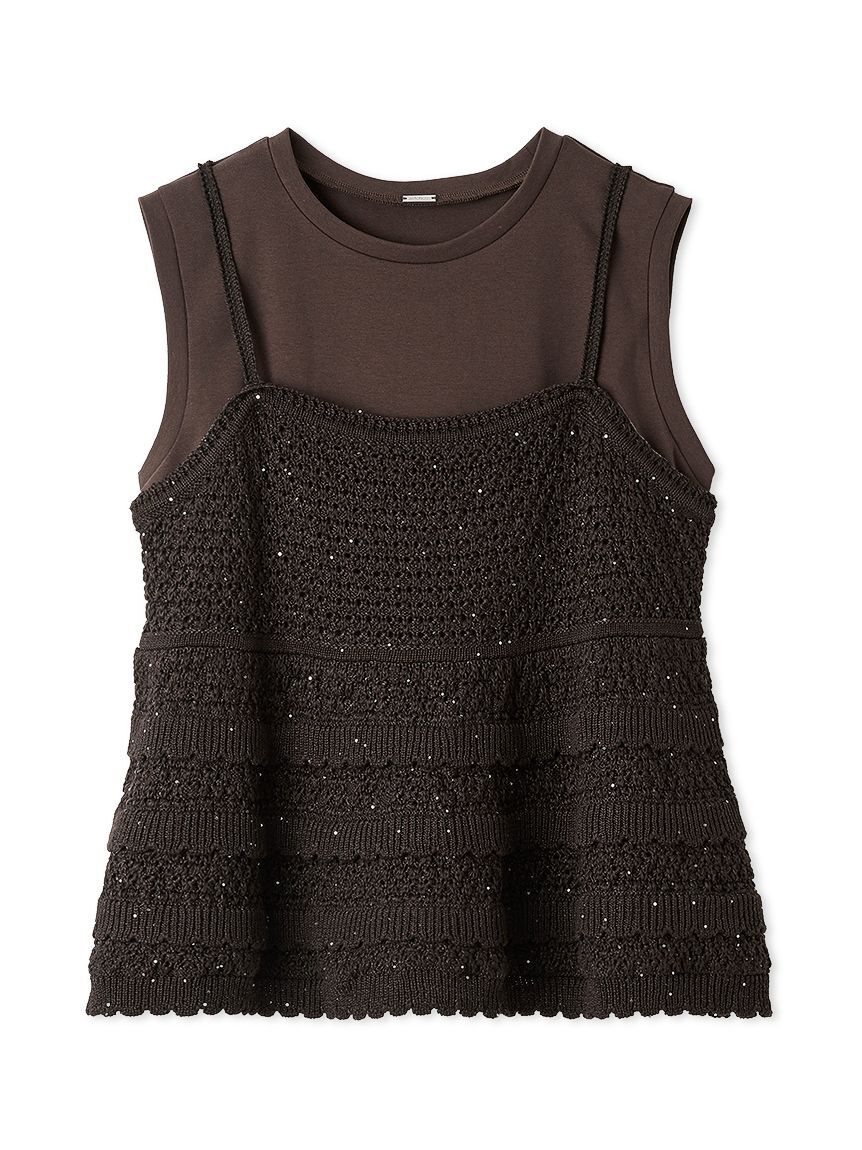 Mila Owen「【ウォッシャブル】クロシェニットキャミ&times;ノースリトップス」|キャミソール|