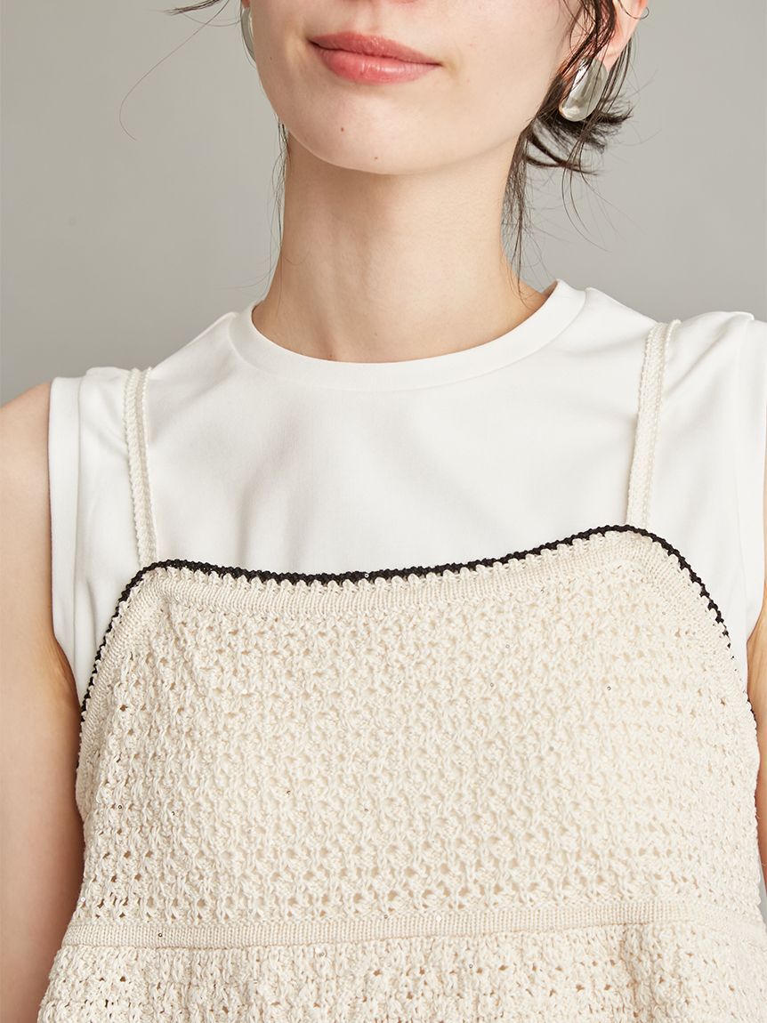 Mila Owen「【ウォッシャブル】クロシェニットキャミ&times;ノースリトップス」|キャミソール|