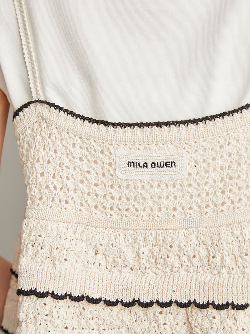 Mila Owen「【ウォッシャブル】クロシェニットキャミ&times;ノースリトップス」|キャミソール|