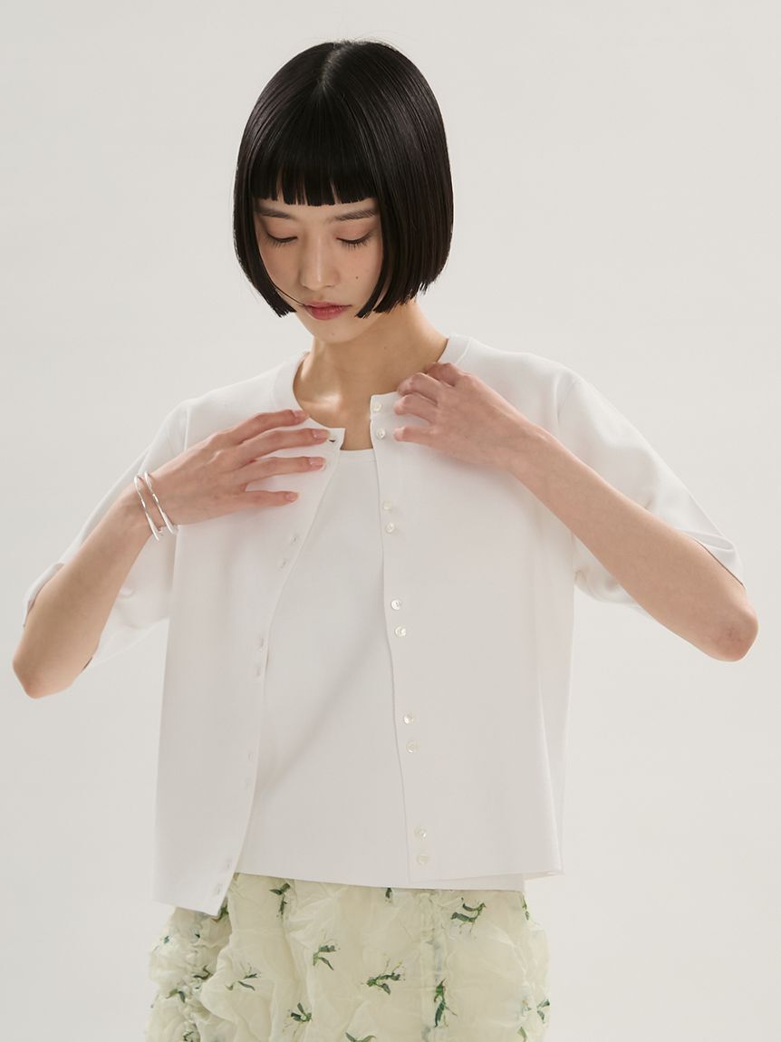 emmi atelier「ハーフスリーブニットカーディガン/ウォッシャブル」|カーディガン|WHT
