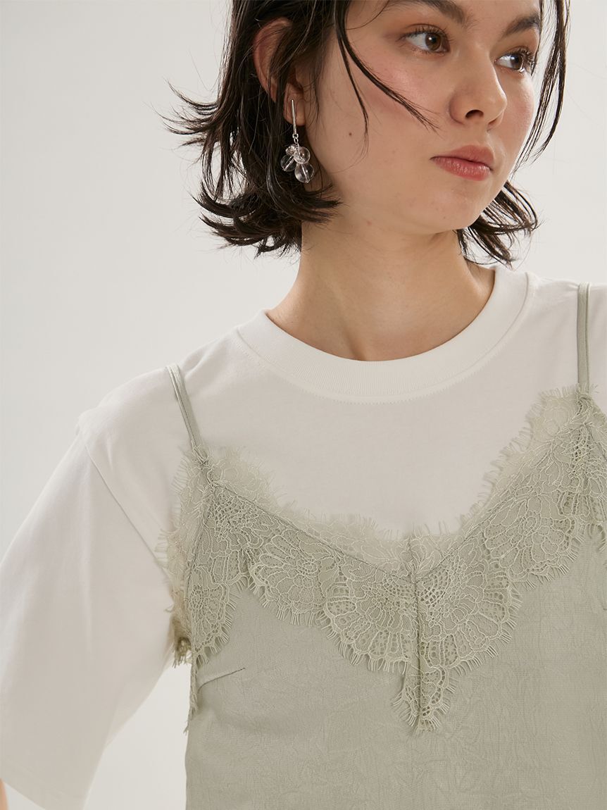 emmi atelier「Tシャツ&times;レースサテンキャミセット」|キャミソール|