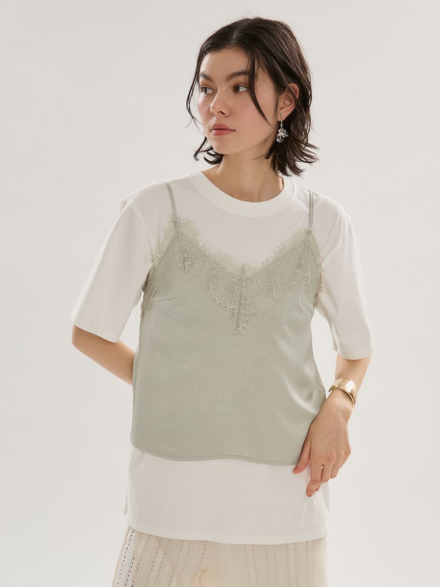 emmi atelier「Tシャツ&times;レースサテンキャミセット」|キャミソール|