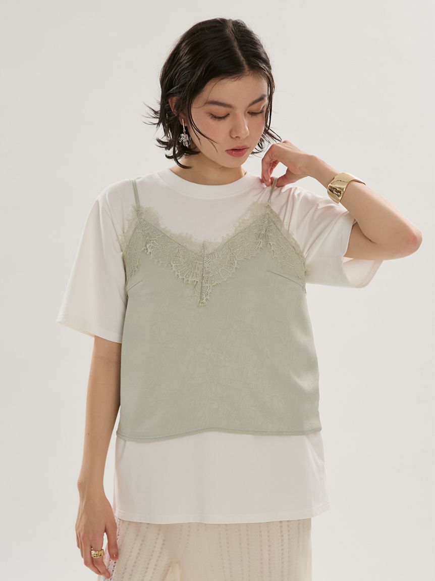 emmi atelier「Tシャツ&times;レースサテンキャミセット」|キャミソール|