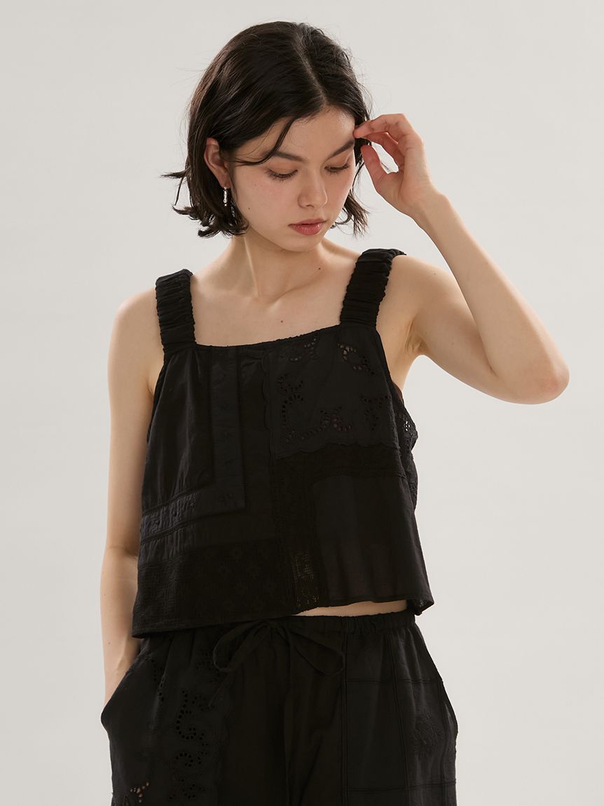 emmi atelier「コットンパッチワークビスチェ」|ベスト・ジレ|BLK