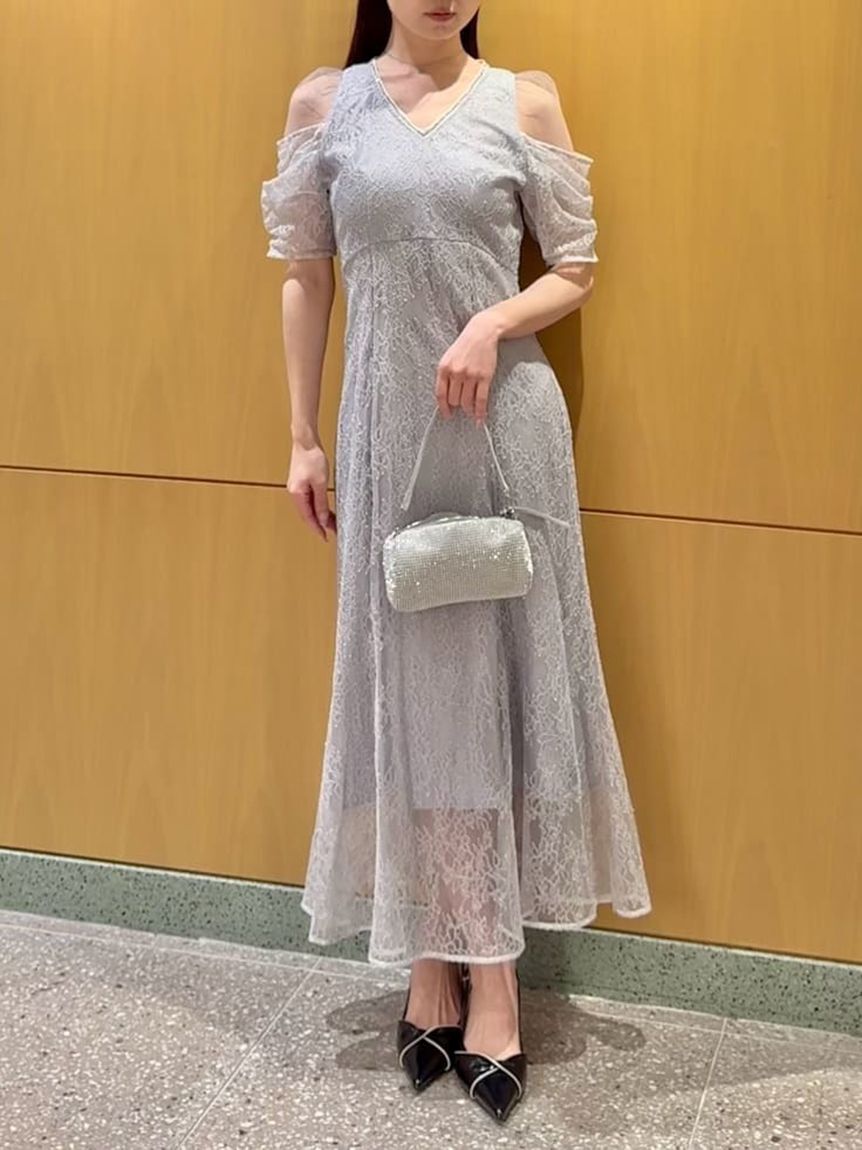 SNIDEL「ラメブレードＶネックレースドレス」|ワンピース|GRY