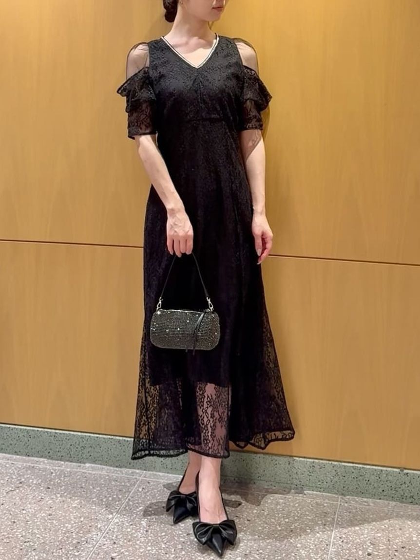 SNIDEL「ラメブレードＶネックレースドレス」|ワンピース|BLK
