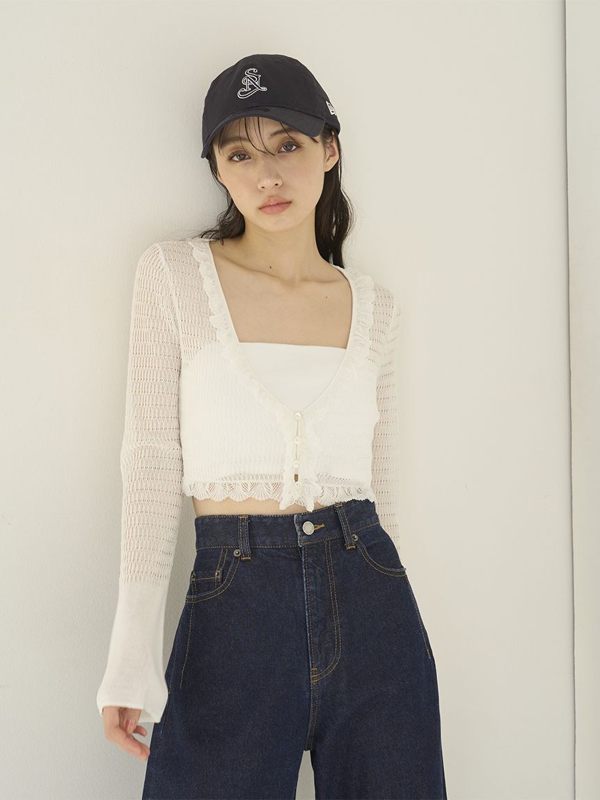 SNIDEL「シアーフリルコンパクトカーディガン」|カーディガン|WHT