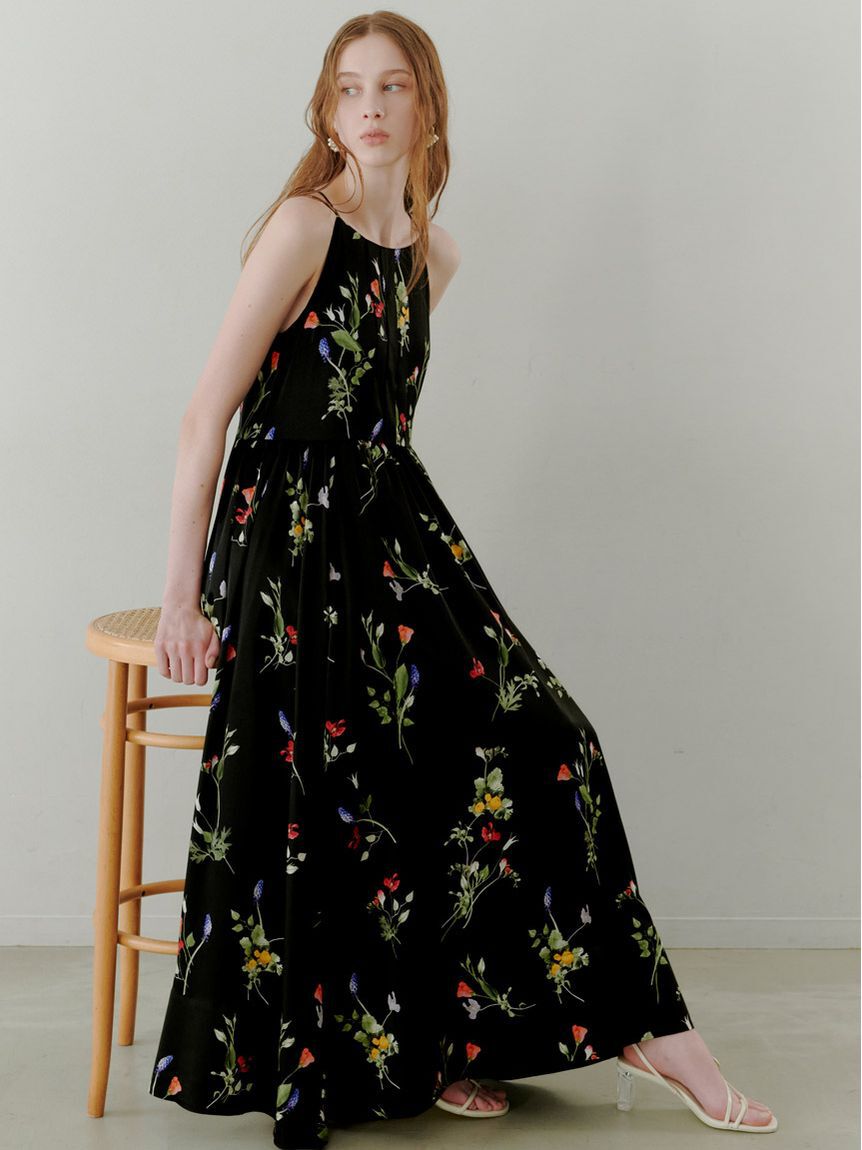 SNIDEL「【WEB限定00サイズあり】ボタニカルパターンキャミワンピース」|ワンピース|BLK