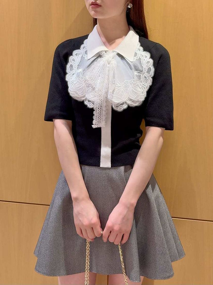 SNIDEL「エンブロイダリーカラードッキングニット」|ニット・セーター|