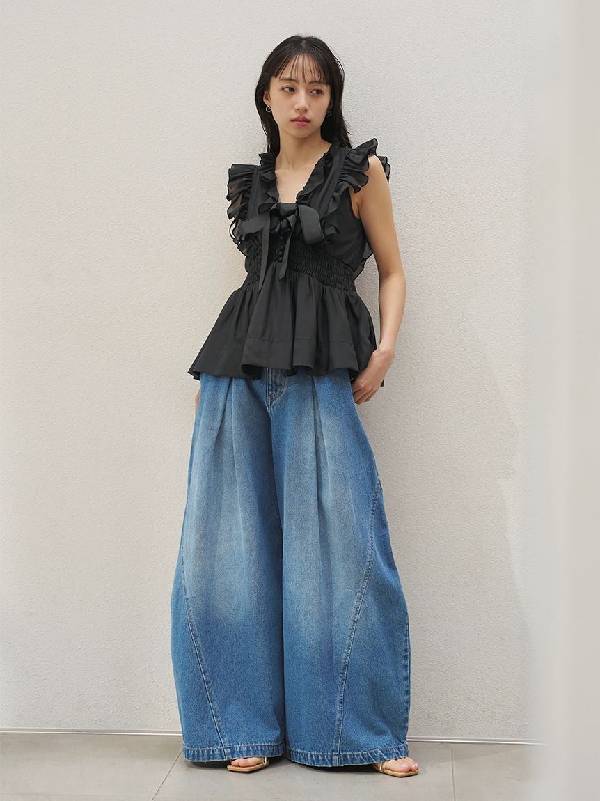 SNIDEL「シアーペプラムリボンブラウス」|シャツ・ブラウス|