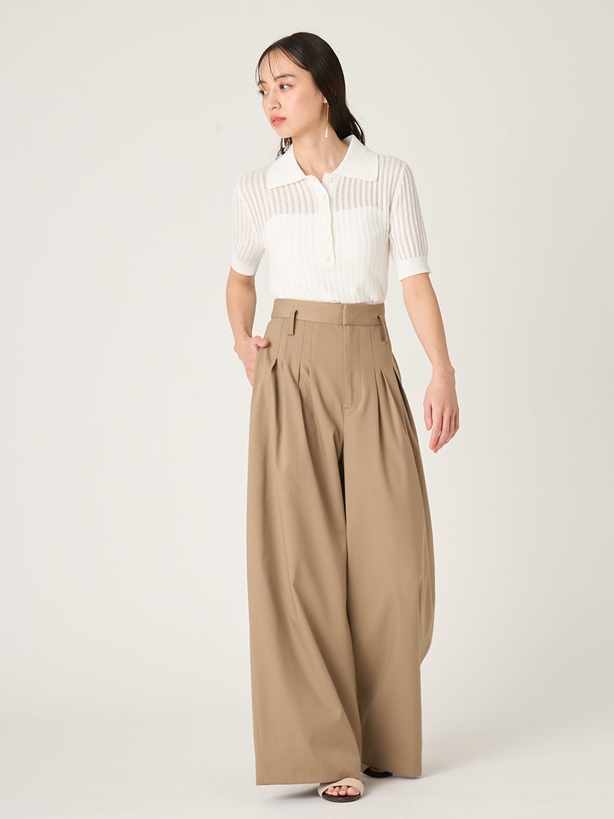 FRAY I.D「デザインタックワイドバギースラックス／ウォッシャブル」|チノ|