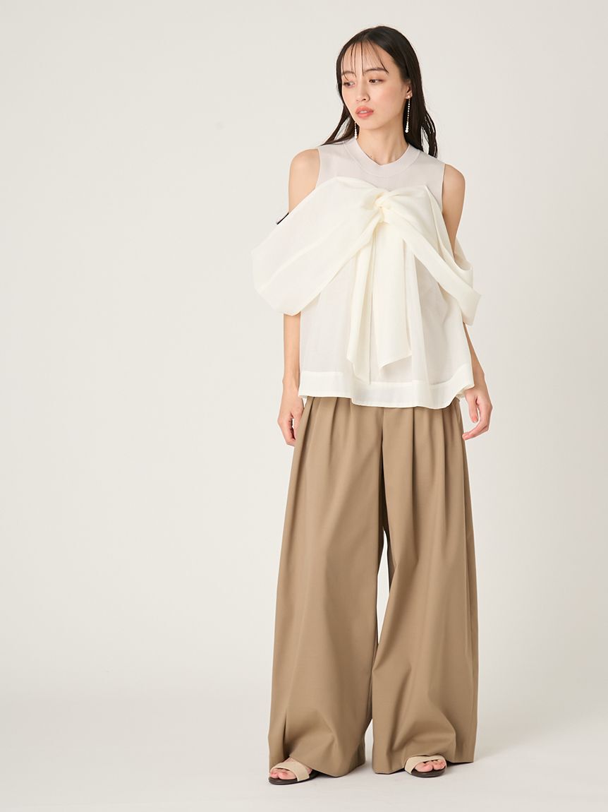 FRAY I.D「デザインタックワイドバギースラックス／ウォッシャブル」|チノ|