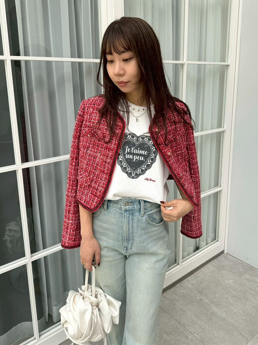 LILY BROWN「ツイードジャケット」|ノーカラージャケット|