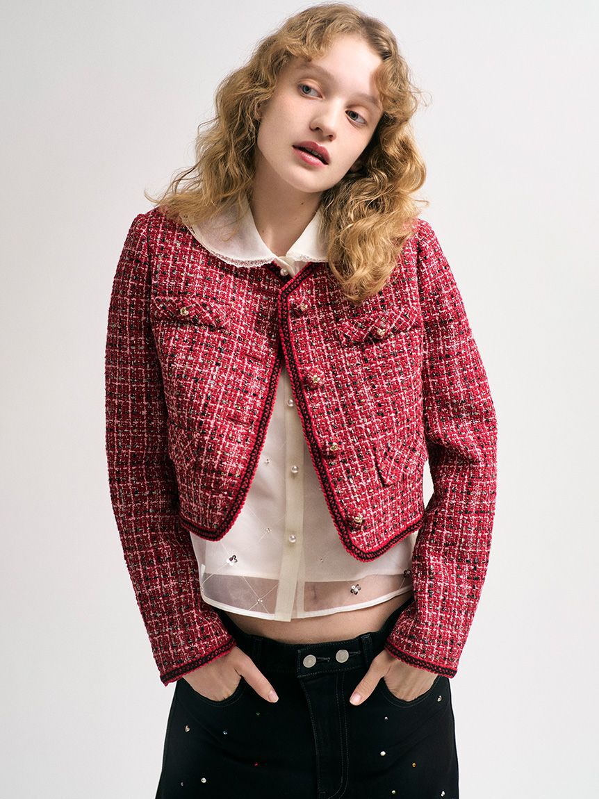 LILY BROWN「ツイードジャケット」|ノーカラージャケット|