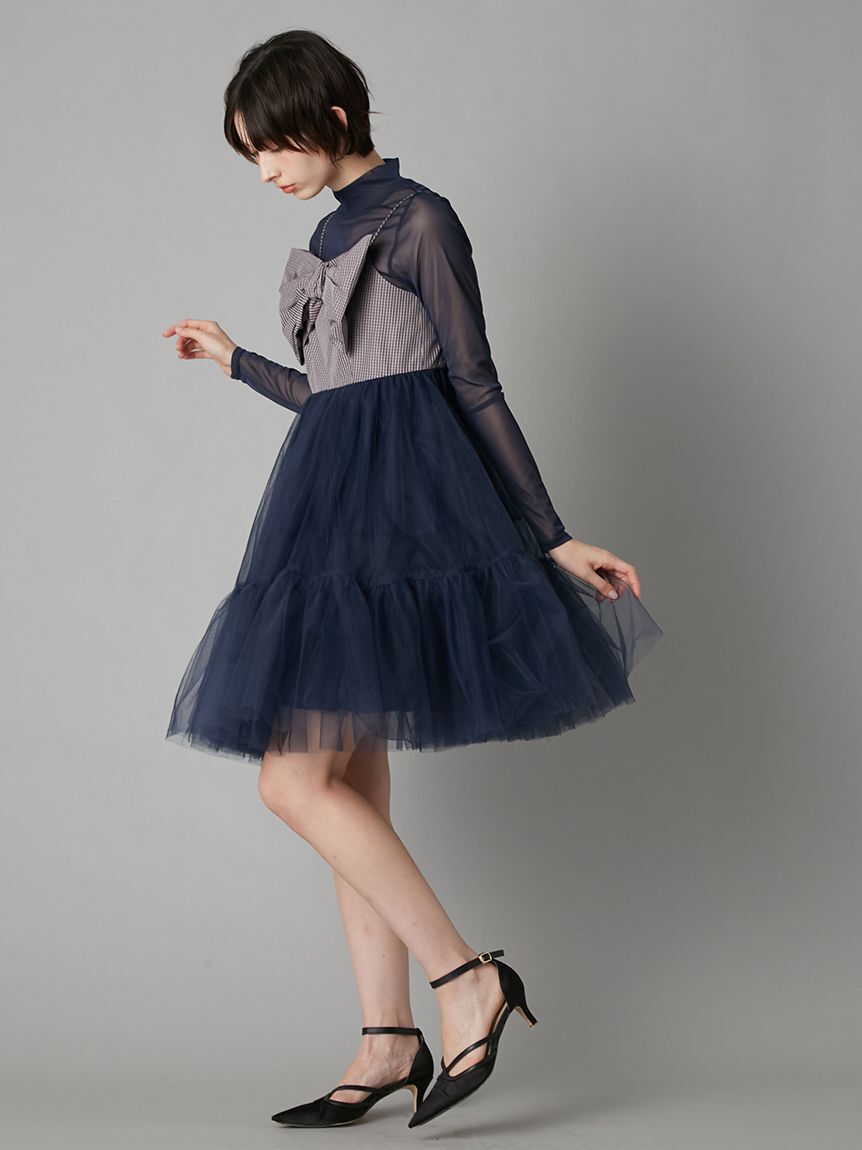 LILY BROWN「フロントリボンチュールミニドレス」|ドレス|