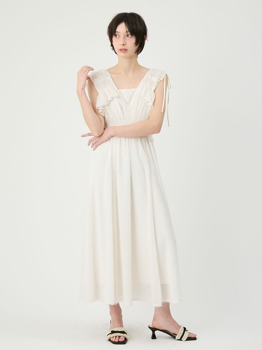 LILY BROWN「フリンジジャガードシャーリングワンピース」|ワンピース|WHT