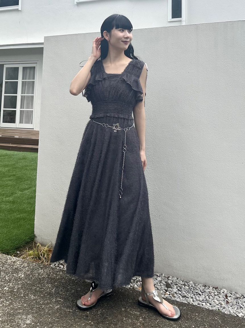 LILY BROWN「フリンジジャガードシャーリングワンピース」|ワンピース|