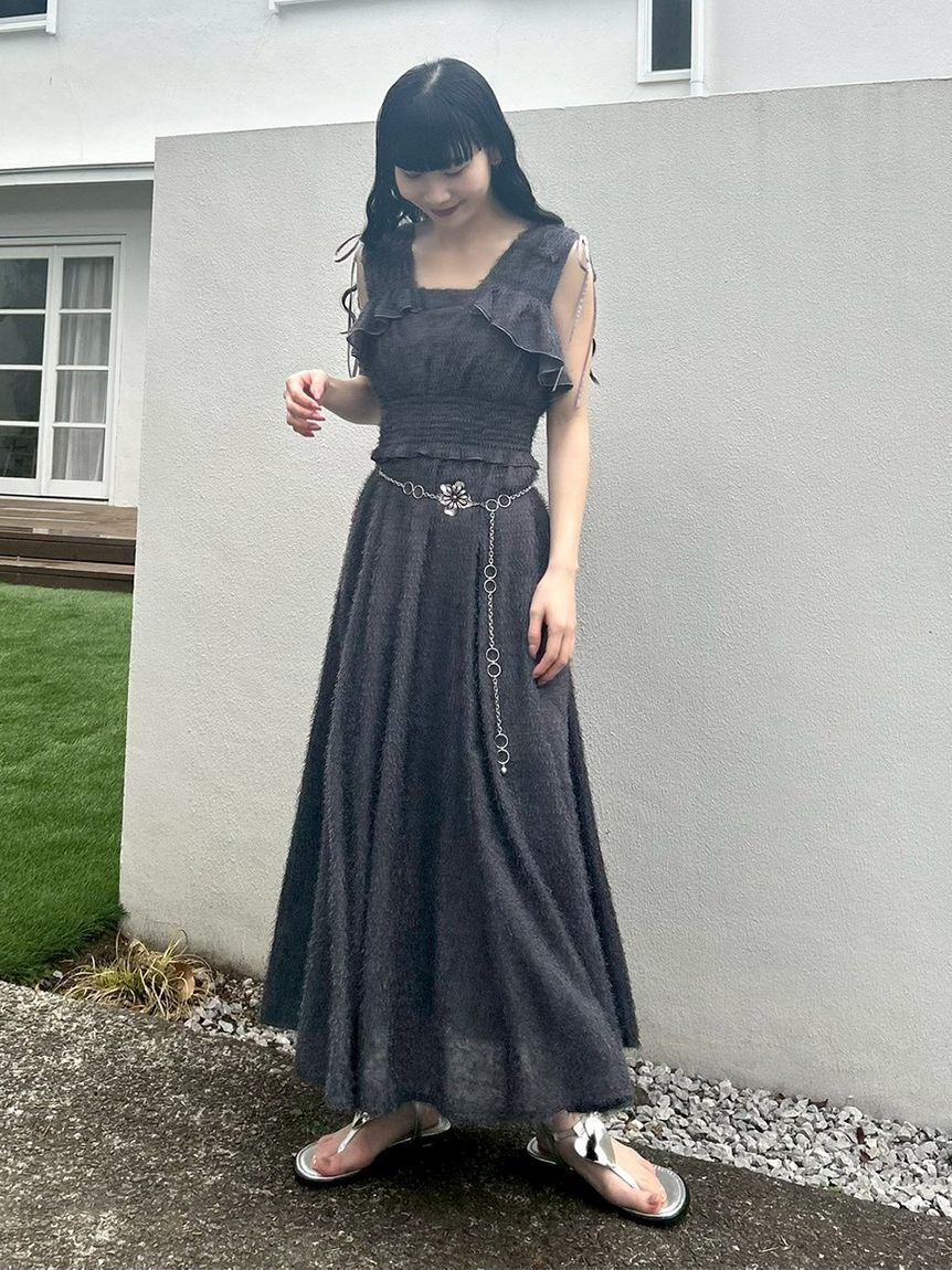 LILY BROWN「フリンジジャガードシャーリングワンピース」|ワンピース|