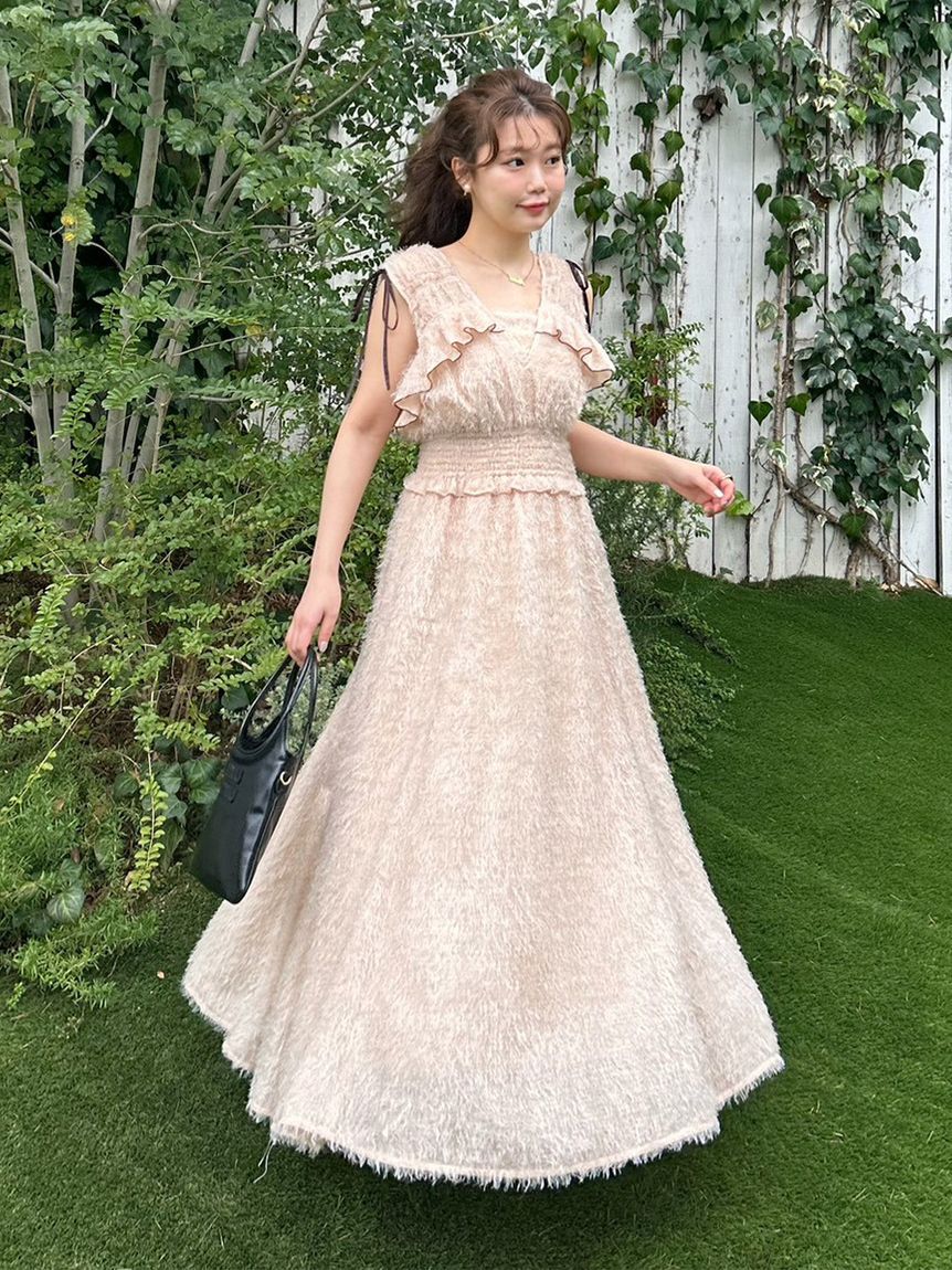 LILY BROWN「フリンジジャガードシャーリングワンピース」|ワンピース|