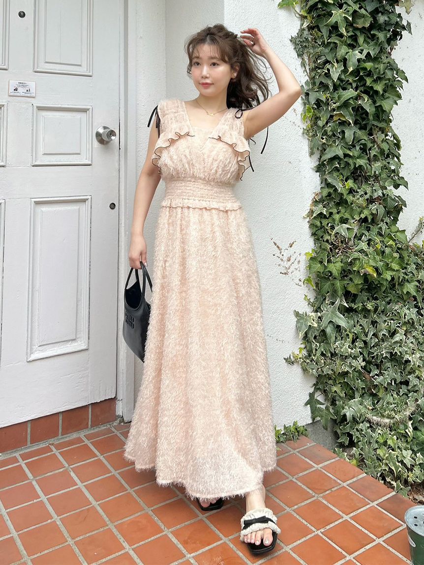 LILY BROWN「フリンジジャガードシャーリングワンピース」|ワンピース|