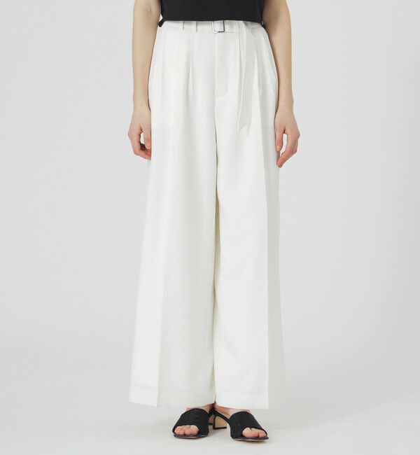  「オックスリネーラタックワイドパンツ」|スラックス|ホワイト