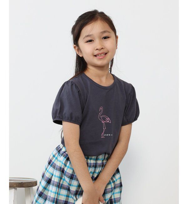 ikka kids「USAコットン パフスリーブプリントTシャツ（120~160cm）」|Tシャツ・カットソー|チャコール