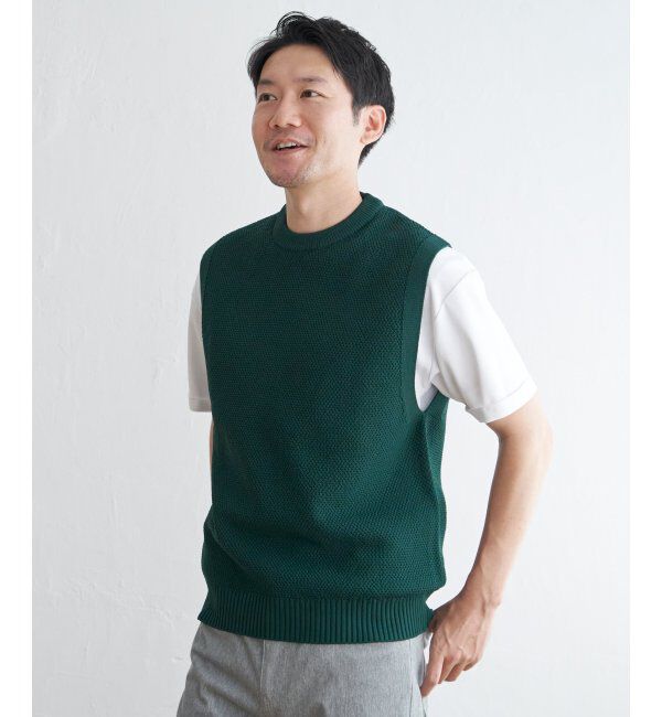 ikka「【洗濯機で洗える】GOKU楽ニット鹿の子ベスト」|ニット・セーター|