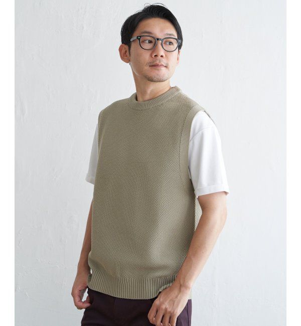 ikka「【洗濯機で洗える】GOKU楽ニット鹿の子ベスト」|ニット・セーター|ベージュ