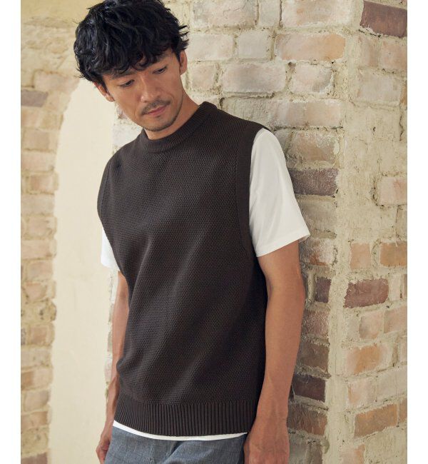 ikka「【洗濯機で洗える】GOKU楽ニット鹿の子ベスト」|ニット・セーター|