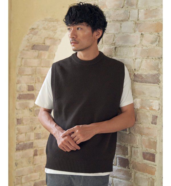 ikka「【洗濯機で洗える】GOKU楽ニット鹿の子ベスト」|ニット・セーター|