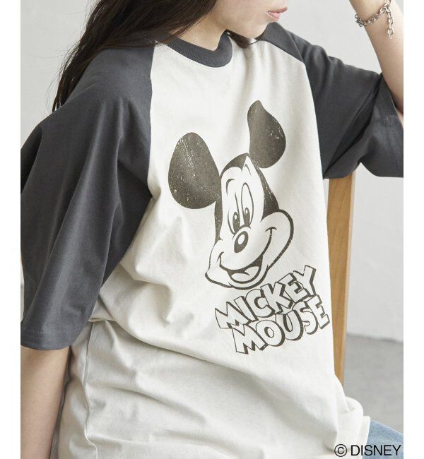 VENCE share style「Mickey Mouse ミッキーマウス USED風フェイスプリントTシャツ」|Tシャツ・カットソー|
