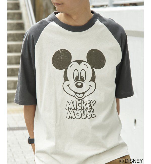 VENCE share style「Mickey Mouse ミッキーマウス USED風フェイスプリントTシャツ」|Tシャツ・カットソー|