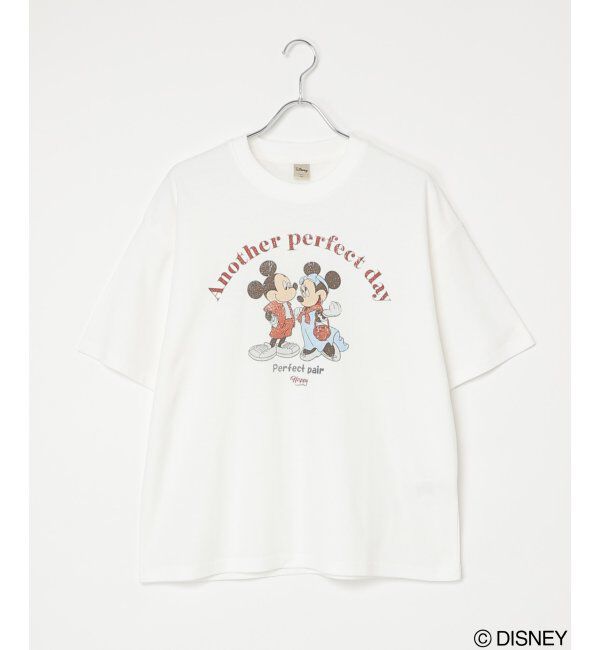 VENCE share style「梨地 ミッキーマウス＆ミニーマウス プリントTシャツ」|Tシャツ・カットソー|オフホワイト
