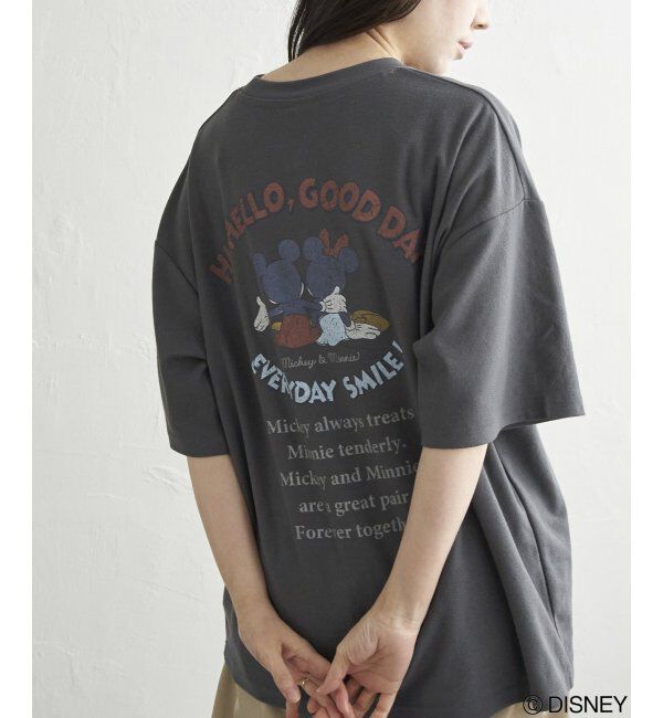 VENCE share style「梨地 ミッキーマウス＆ミニーマウス プリントTシャツ」|Tシャツ・カットソー|