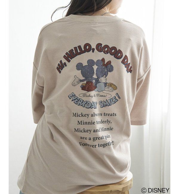 VENCE share style「梨地 ミッキーマウス＆ミニーマウス プリントTシャツ」|Tシャツ・カットソー|