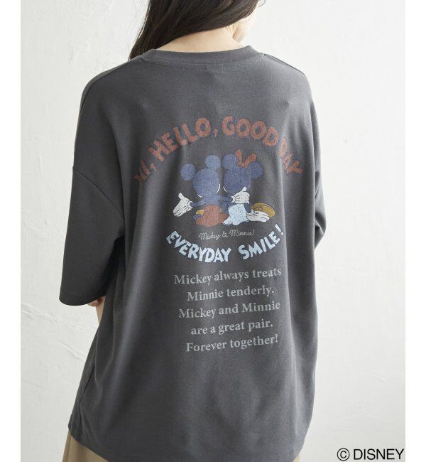 VENCE share style「梨地 ミッキーマウス＆ミニーマウス プリントTシャツ」|Tシャツ・カットソー|