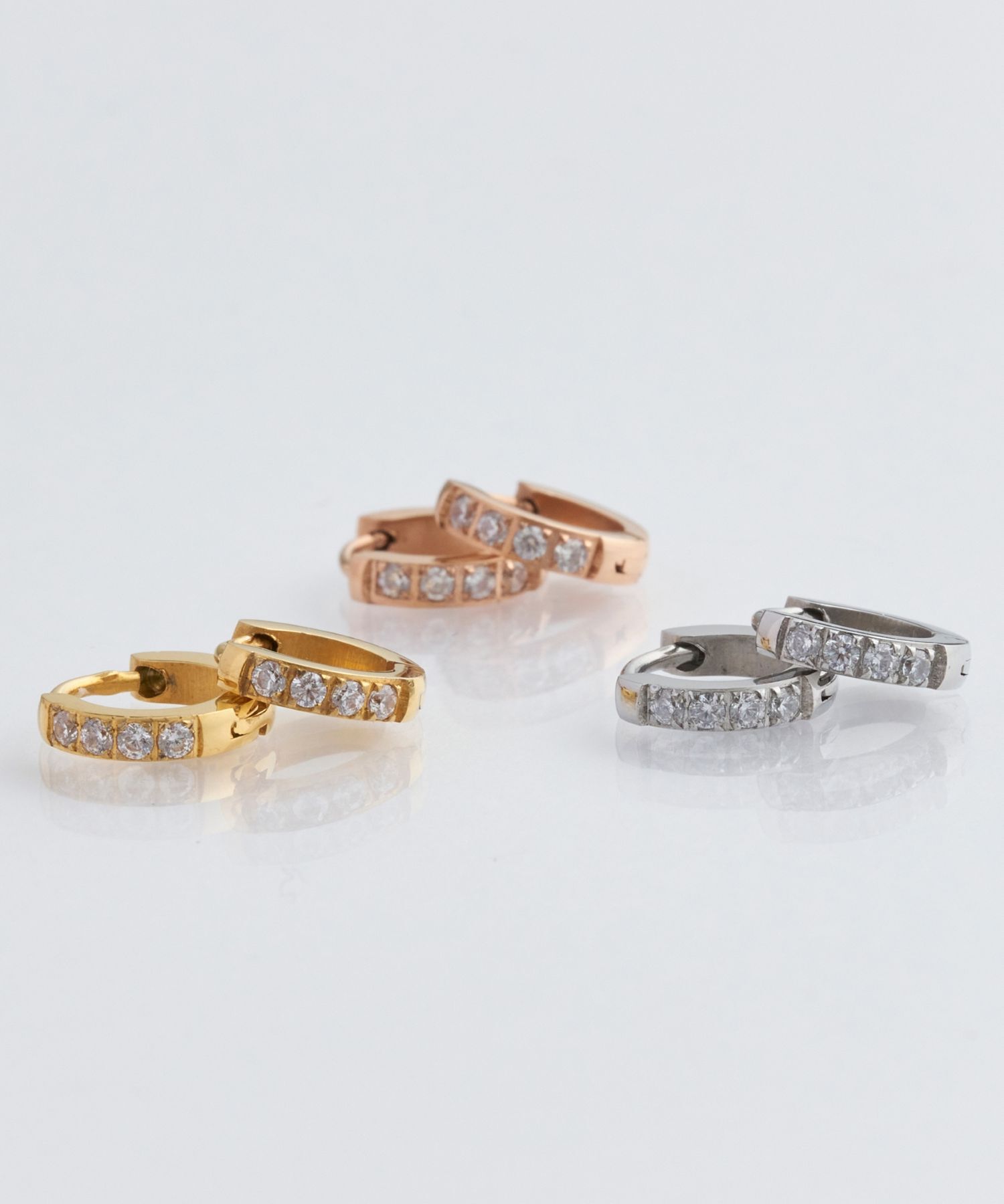 Phoebe「【金属アレルギー対応】ワンタッチビジューフープミニピアス　ローズゴールド/サージカルステンレス」|ピアス|