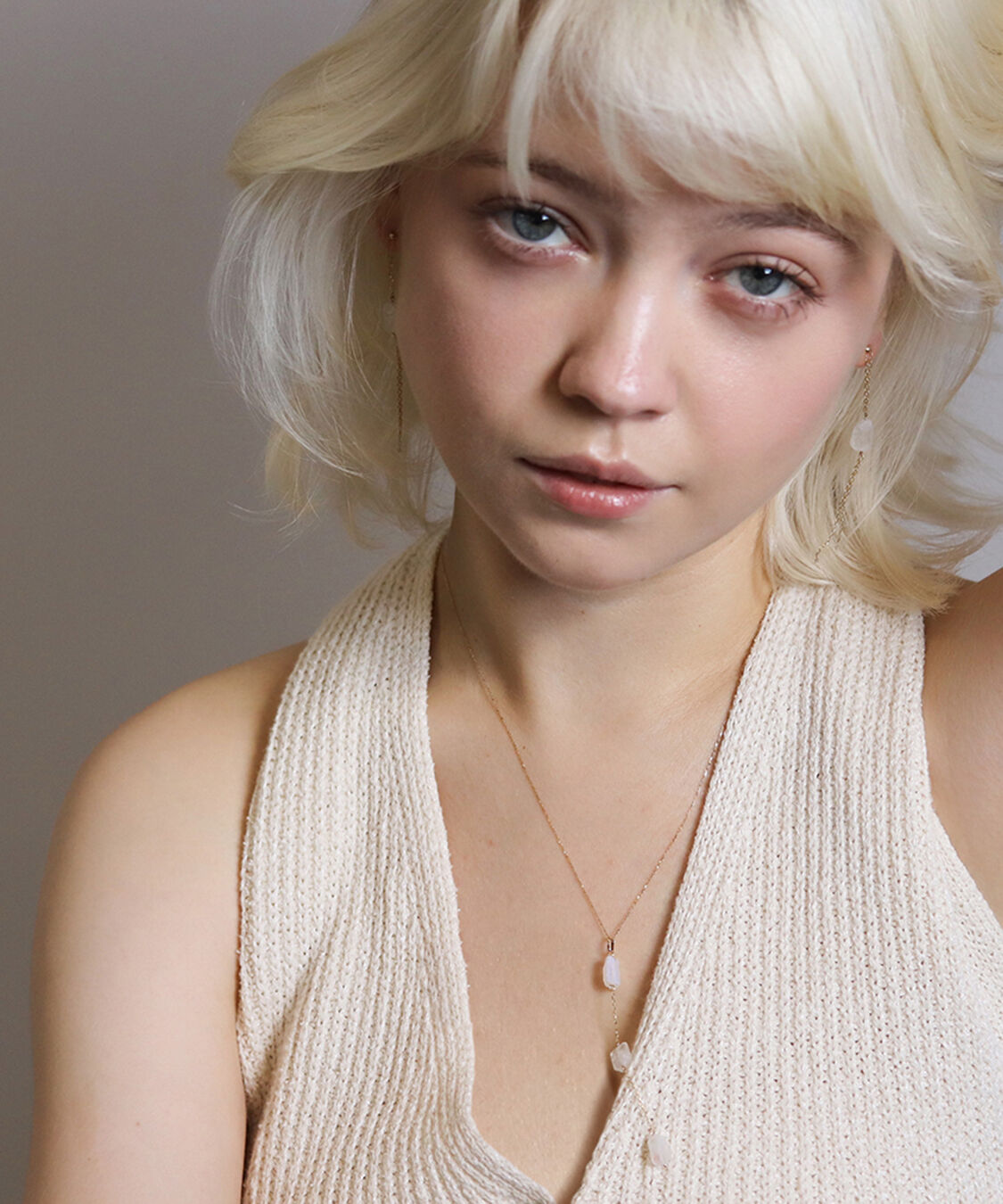  「レインボームーンストーン チェーン タイネックレス | K10YG」|ネックレス|