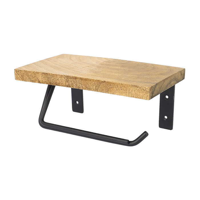 BACKYARD FAMILY「トイレットペーパーホルダー おしゃれ 通販 シングル アイアン 木製 ホルダー シェルフ型」|トイレタリー・ランドリーグッズ|