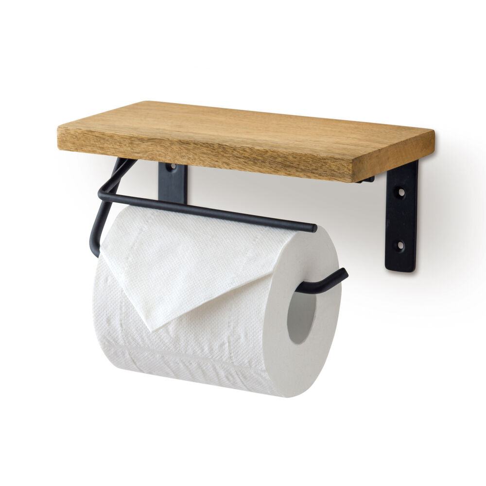 BACKYARD FAMILY「トイレットペーパーホルダー おしゃれ 通販 シングル アイアン 木製 ホルダー シェルフ型」|トイレタリー・ランドリーグッズ|ブラック1