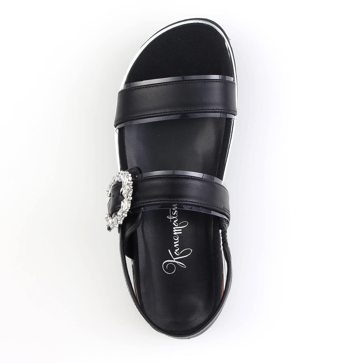 銀座かねまつ「OM260154SHPPVCBLK 【本革】ビジューバックルスポサン」|サンダル|