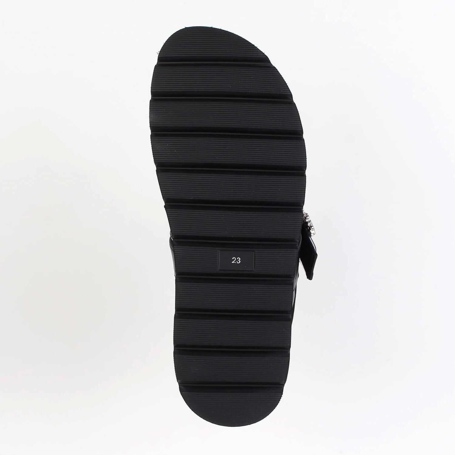 銀座かねまつ「OM260154SHPPVCBLK 【本革】ビジューバックルスポサン」|サンダル|